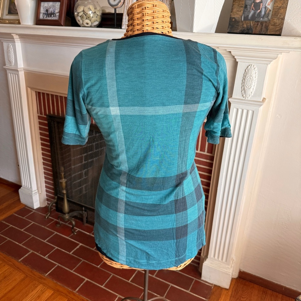 Burberry nova check teal reversible vneck top Small/medium - Picture 3 of 12